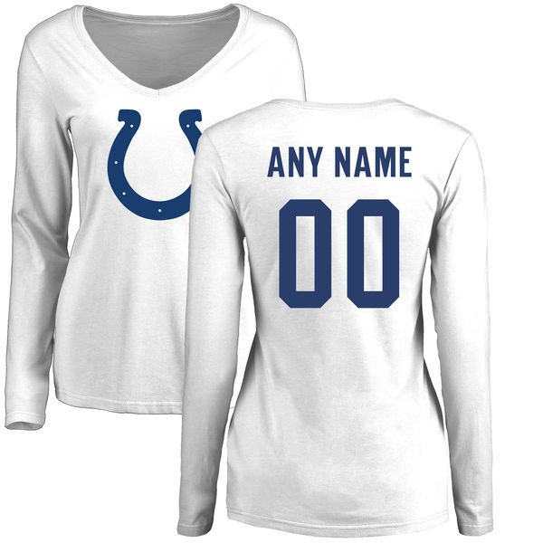 Women Indianapolis Colts NFL Pro Line White Custom Name and Number Logo Slim Fit Long Sleeve T-Shirt->->Sports Accessory